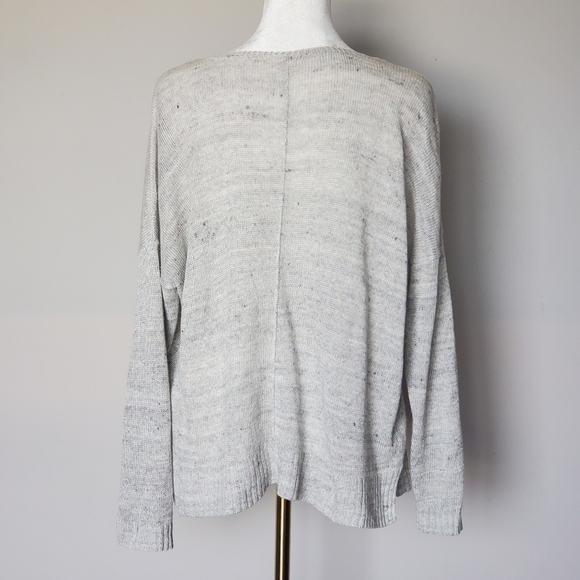 Eileen Fisher V-Neck Linen Loose Knit Sweater Gray Sustainable Capsule Neutral - Picture 2 of 6